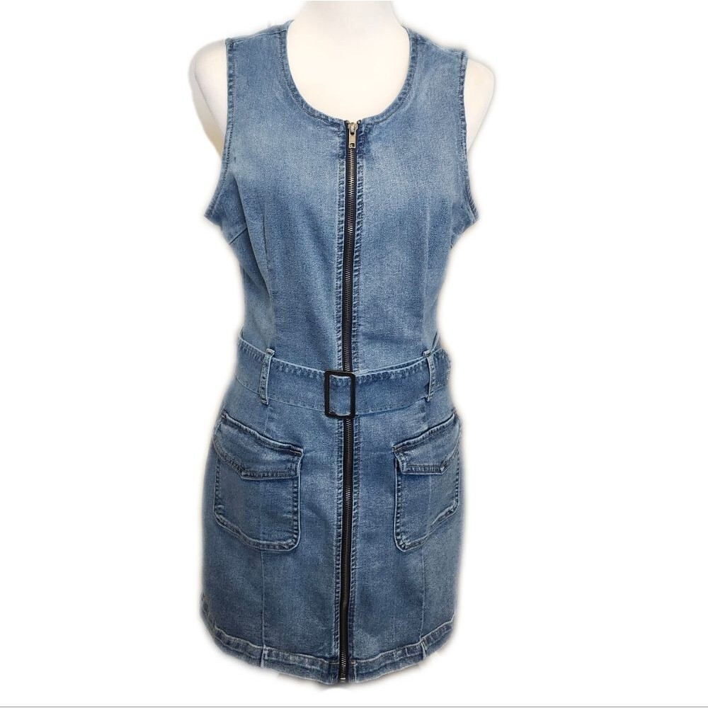 Rewash (Peace Love Eco By Rewash) Sleeveless Zip Up Denim Mini Dress, L